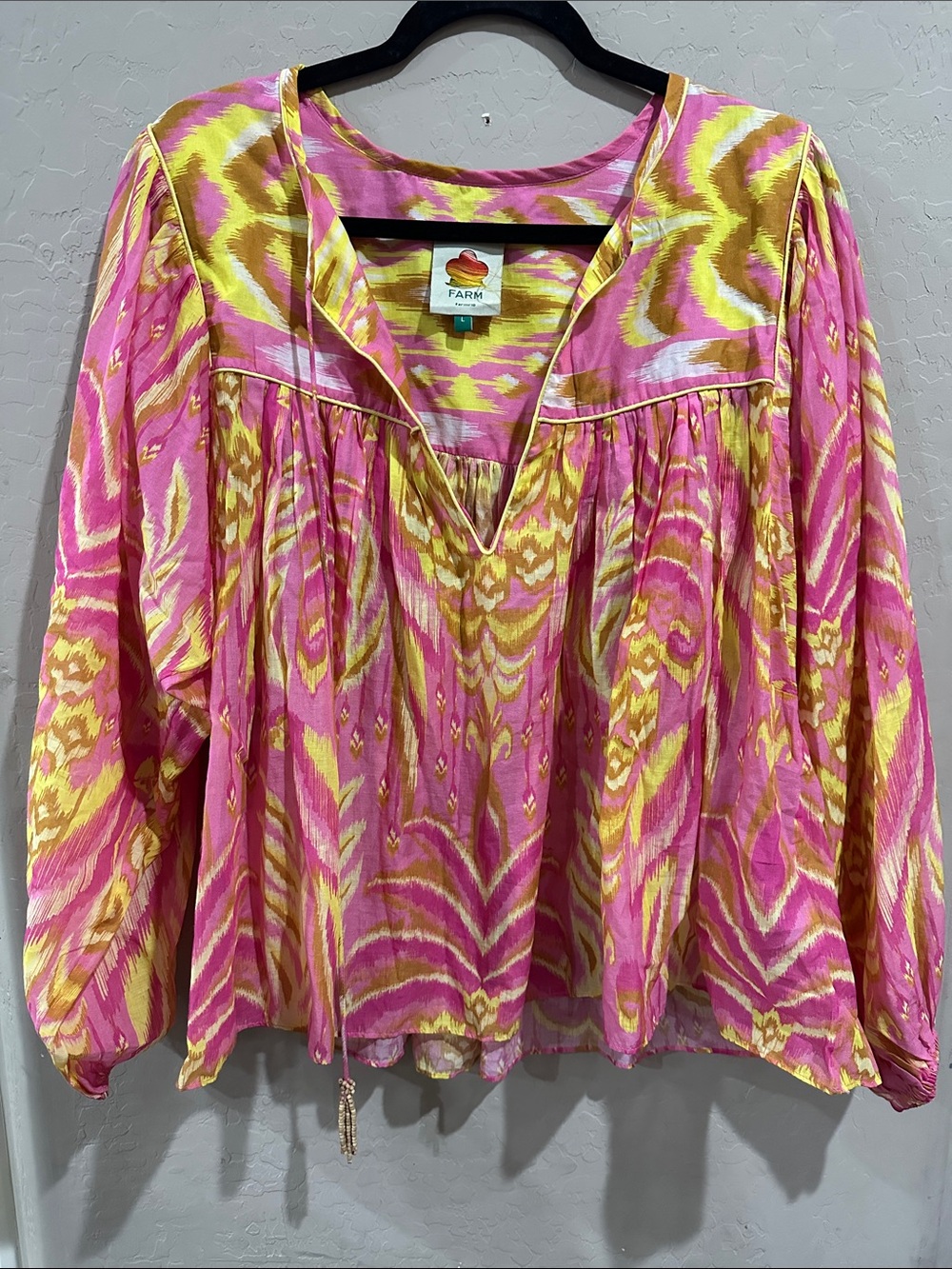 FARM Rio Pink and Yellow Printed Peasant blouse